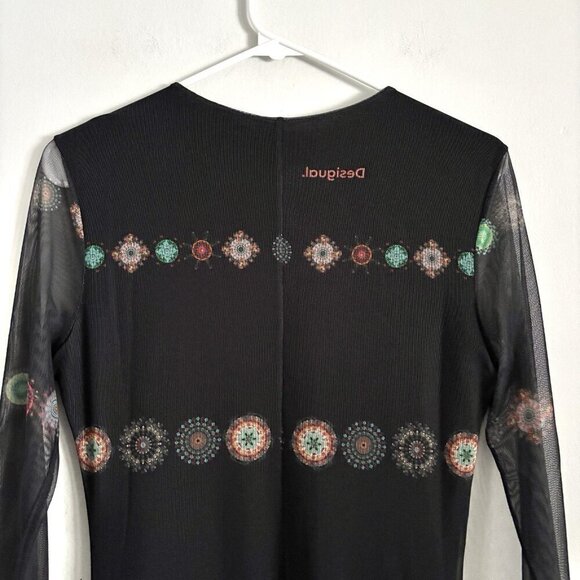 Desigual Double Layer Sheer Long Sleeve Midi Dress Women’s Size Small - Picture 12 of 12